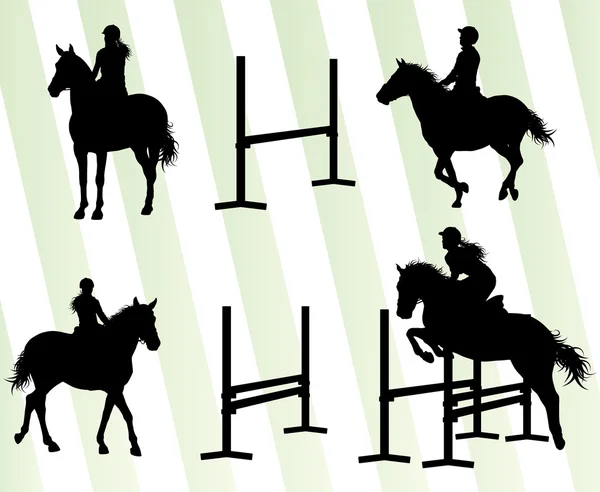 Caballos con jinete ecuestre vector deportivo concepto de fondo — Vector de stock