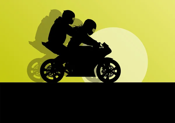 Motorcycle performance extreme stunt driver man and woman vector — Stock Vector