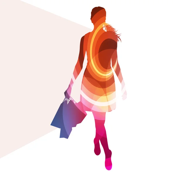 Woman with shopping bags silhouette illustration vector backgrou — ストックベクタ