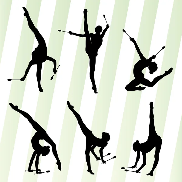 Femme moderne gymnastique rythmique art avec des clubs indiens ve — Image vectorielle