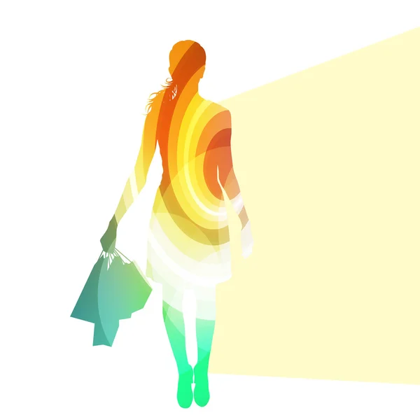 Mujer con bolsas de compras silueta ilustración vector backgrou — Vector de stock