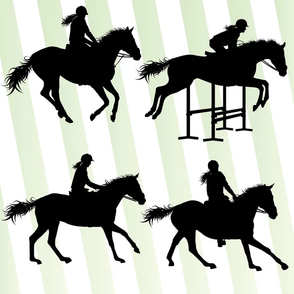 Caballos con jinete ecuestre vector deportivo concepto de fondo — Vector de stock