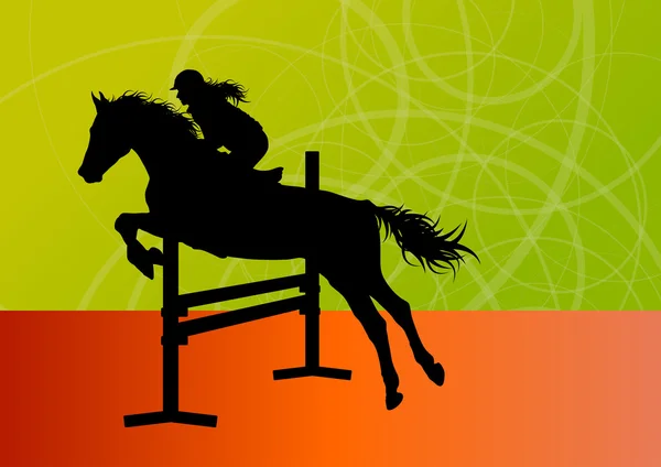 Jumping horses with jockey equestrian sport vector background — Stockový vektor