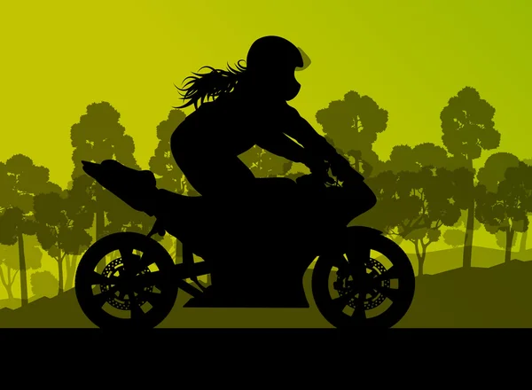 Motorcycle performance extreme stunt driver woman vector backgro Vector Graphics
