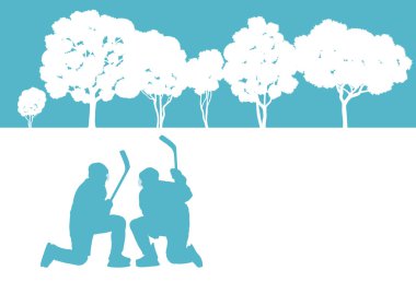 Kış manzara vektör arka planda buz hokeyi oyuncusu