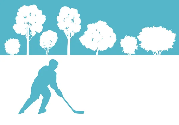 Ice hockey player in winter landscape vector background — Stock Vector