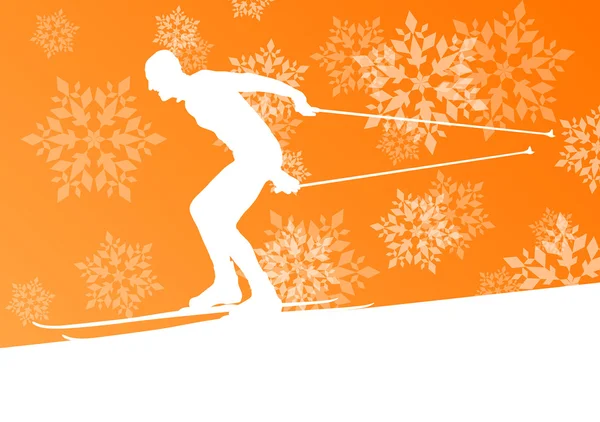 Man skiing athlete skier skiing extreme winter background concep — Stock Vector