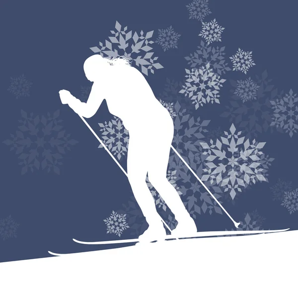Mulher esquiador esquiador esquiador esqui fundo extremo inverno conc —  Vetores de Stock