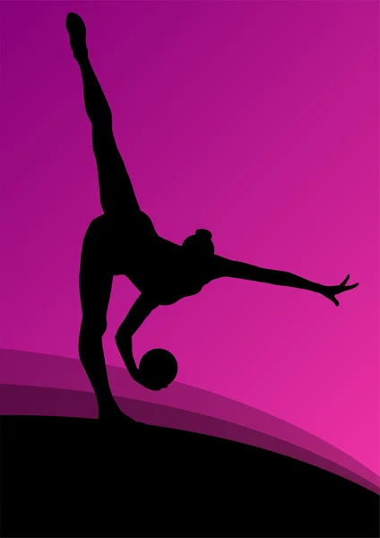 Rhythmic gymnast woman with ball vector abstract background — Stock Vector
