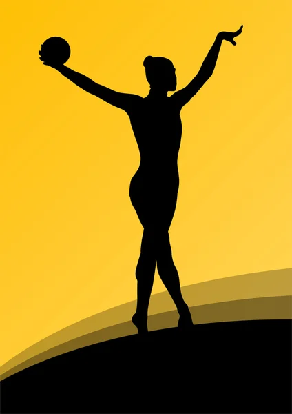 Mujer gimnasta rítmica con bola vector fondo abstracto — Vector de stock