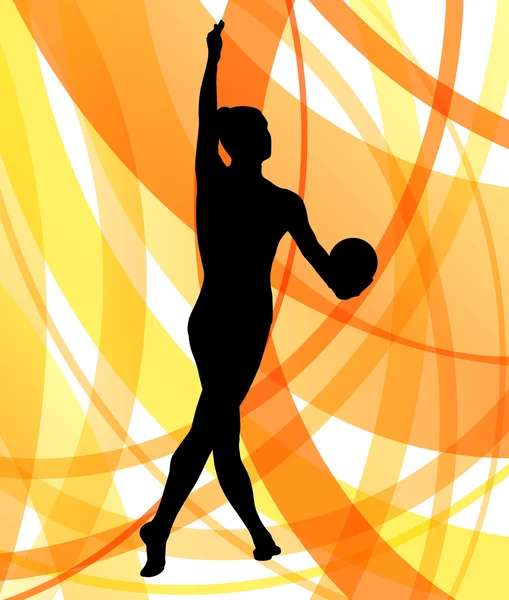 Rhythmic gymnast woman with ball vector abstract background — Stock Vector