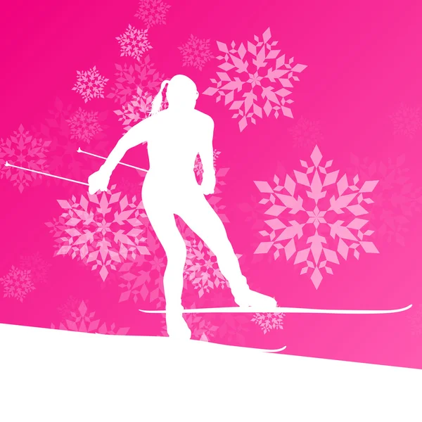 Kadın Kayak atlet kayakçı Kayak aşırı kış arka plan konsantrasyon — Stok Vektör