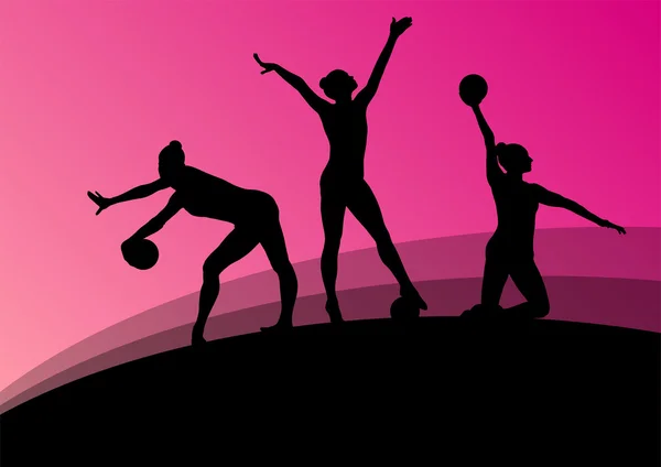 艺术体操运动员女人与球矢量抽象背景 — 图库矢量图片