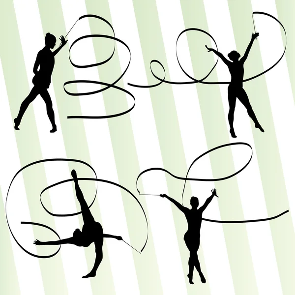Woman with ribbon rhythmic gymnastics vector background — Stock Vector