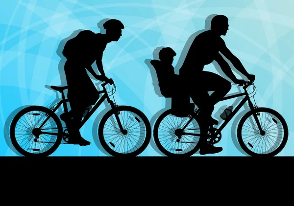 Fietsen wielrenner fiets familie silhouet atleet vector achtergrond — Stockvector