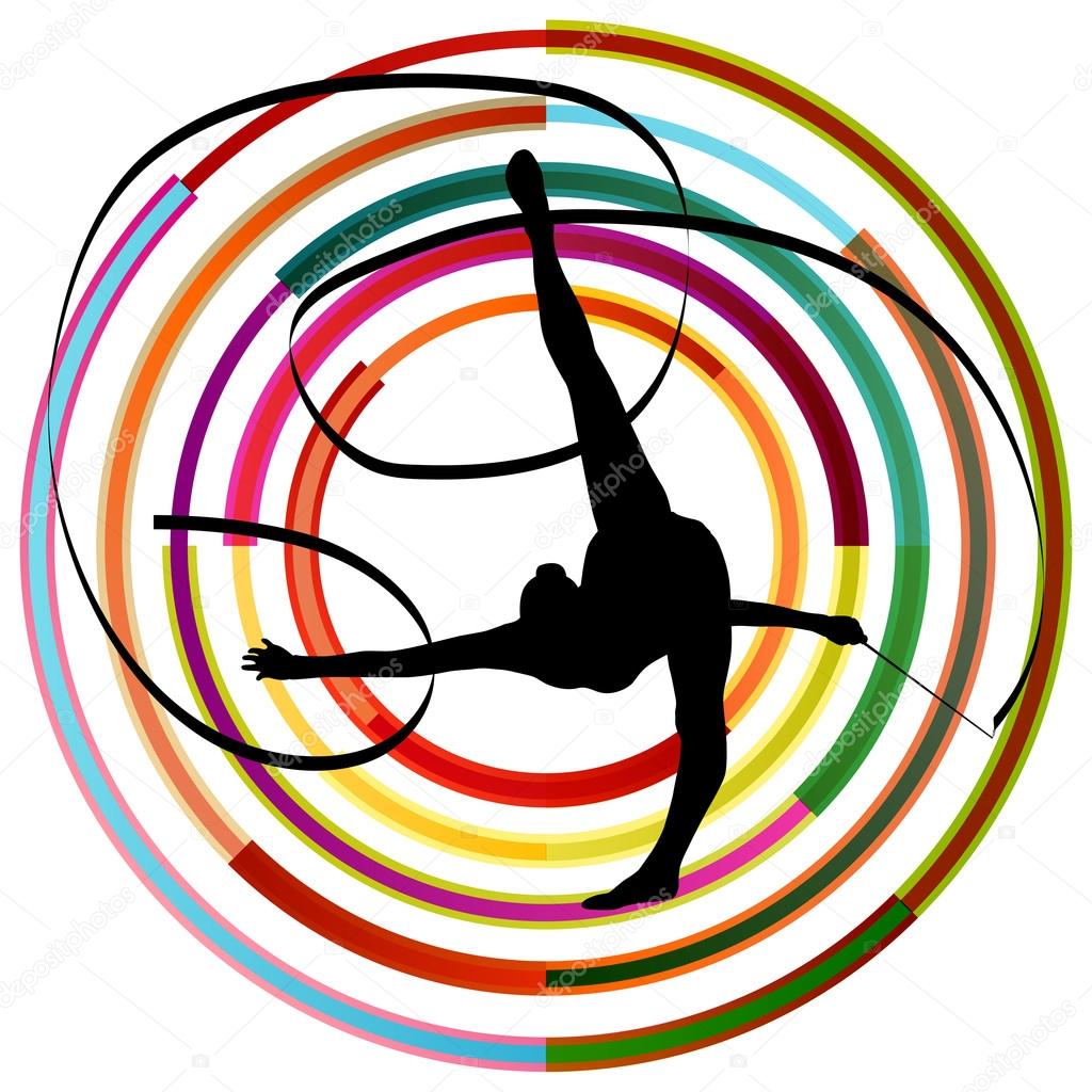 Silhouette of gymnast girl art gymnastics with ribbon abstract c