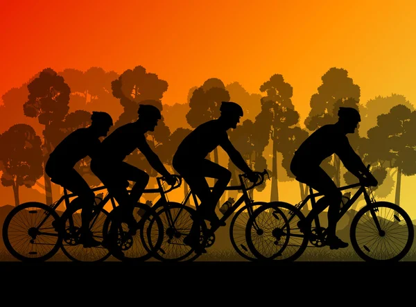 Cycliste équitation vélo groupe marathon fond silhouette ve — Image vectorielle