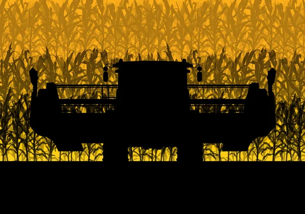 Cosecha del campo de maíz con cosechadora amarillo resumen rur — Vector de stock