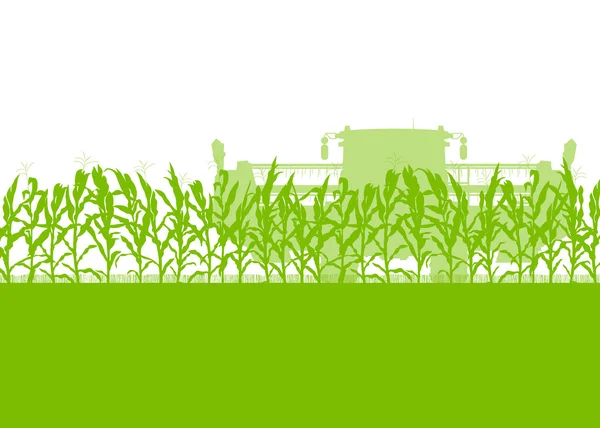 ハーベスタ緑の生態器官を組み合わせるとトウモロコシのフィールドの収穫 — ストックベクタ