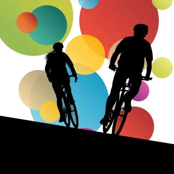 Active men cyclists bicycle riders in abstract sport landscape b — Stock Vector
