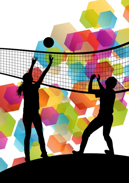 Volleyboll spelare silhuetter i sport abstrakt vektor bak — Stock vektor