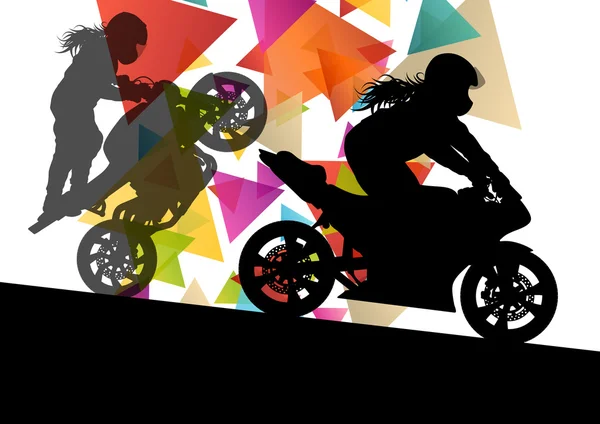 Motocykl wydajność ekstremalne stunt driver mężczyzna i kobieta w abs — Wektor stockowy