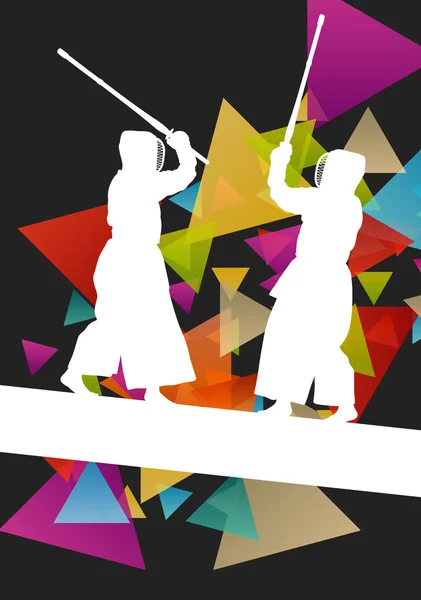 Etkin Japon kendo kılıç dövüş sanatları savaşçı silhouet spor — Stok Vektör