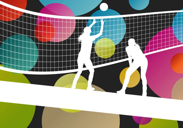 Volleyball player silhouettes in sport abstract vector backgroun — Stock Vector