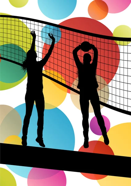 Silhouettes de joueurs de volley-ball en backgroun vectoriel abstrait sportif — Image vectorielle