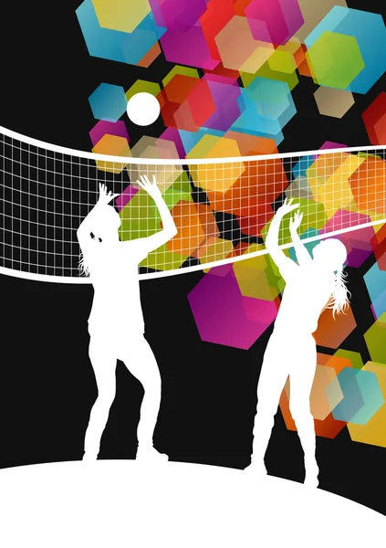 Volleyball player silhouettes in sport abstract vector backgroun — Stock Vector