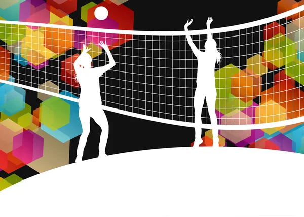 Volleyboll spelare silhuetter i sport abstrakt vektor bak — Stock vektor