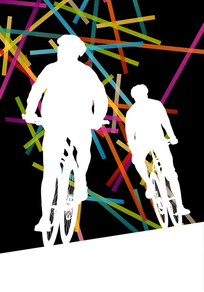 Cycling man and woman in abstract sport vector concept backgroun — Stock Vector