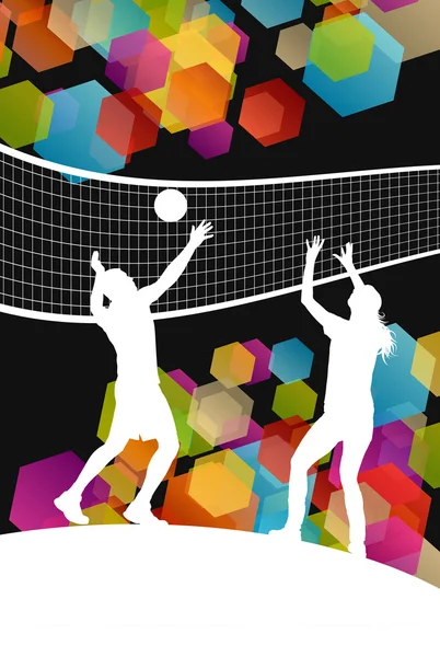 Volleyball player silhouettes in sport abstract vector backgroun — Stock Vector