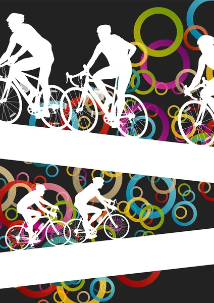 Homens ativos ciclistas ciclistas ciclistas em paisagem esportiva abstrata b — Vetor de Stock