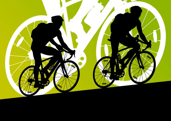 Hombres ciclistas activos ciclistas en abstracto deporte paisaje b — Vector de stock