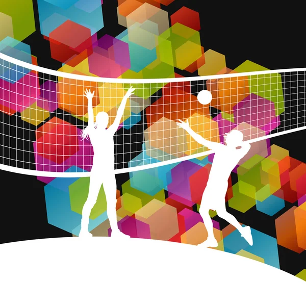 Volleyball player silhouettes in sport abstract vector backgroun — Stock Vector