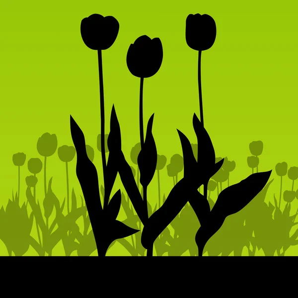 Tulipes champ vecteur fond orange abstrait concept — Image vectorielle