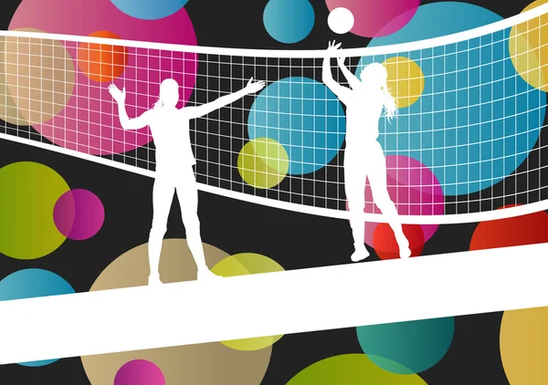 Volleyball player silhouettes in sport abstract vector backgroun — Stock Vector