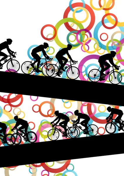 Active men cyclists bicycle riders in abstract sport landscape b — Stock Vector