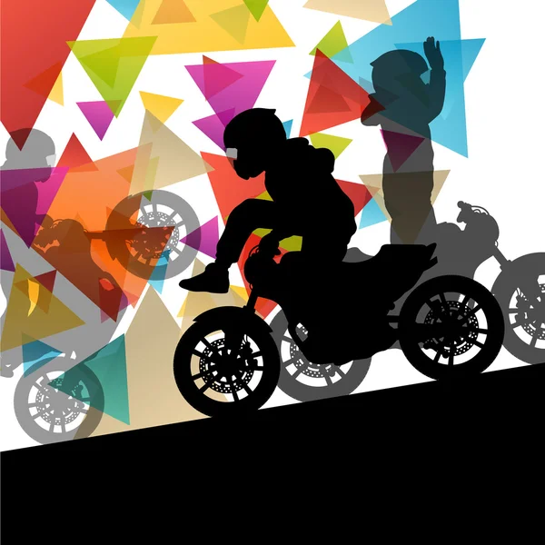 Motocykl wydajność ekstremalne stunt driver mężczyzna i kobieta w abs — Wektor stockowy