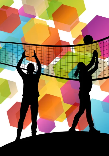 Volleyball player silhouettes in sport abstract vector backgroun — Stock Vector