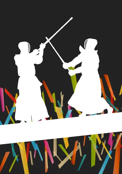 Active japonais kendo épée arts martiaux combattants sport silhouette — Image vectorielle