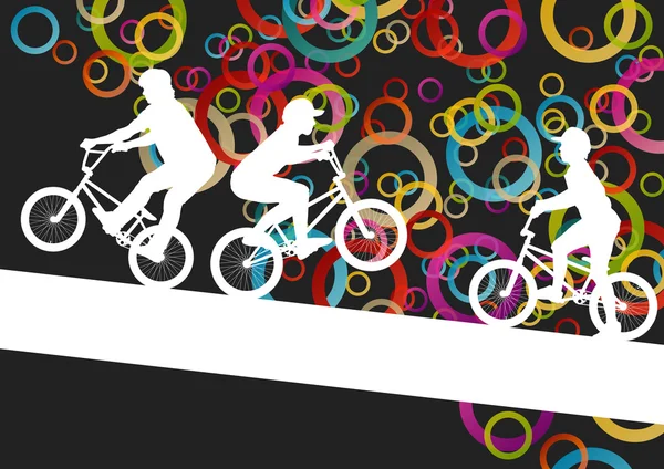 เด็กขี่จักรยานสุดขั้วคนหนุ่มสาวและแอคทีฟกีฬา silhouett — ภาพเวกเตอร์สต็อก