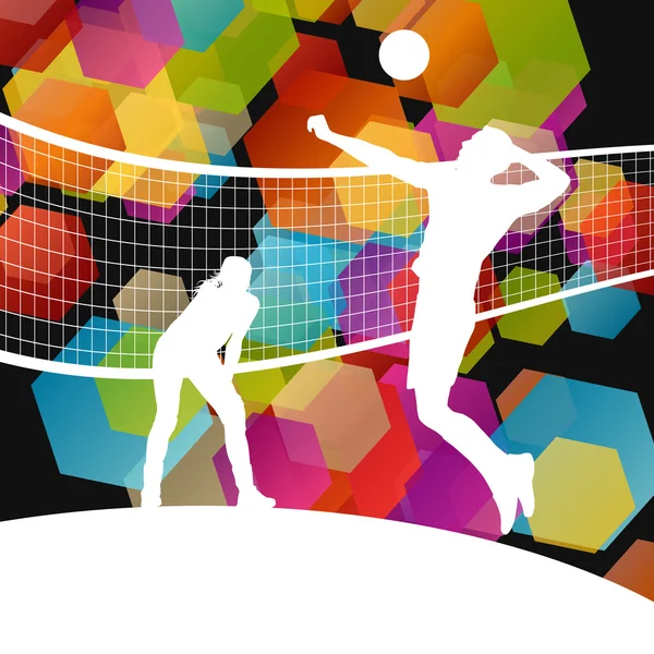 Silhouettes de joueurs de volley-ball en backgroun vectoriel abstrait sportif — Image vectorielle