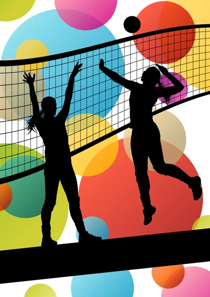 Silhouettes de joueurs de volley-ball en backgroun vectoriel abstrait sportif — Image vectorielle