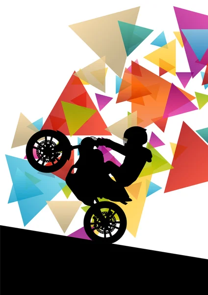 Motorcycle performance extreme stunt driver man and woman in abs Stock Illustration