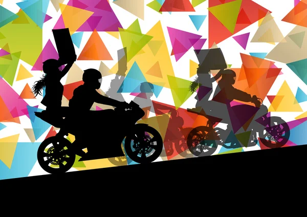 Motorcycle performance extreme stunt driver man and woman in abs Stock Illustration