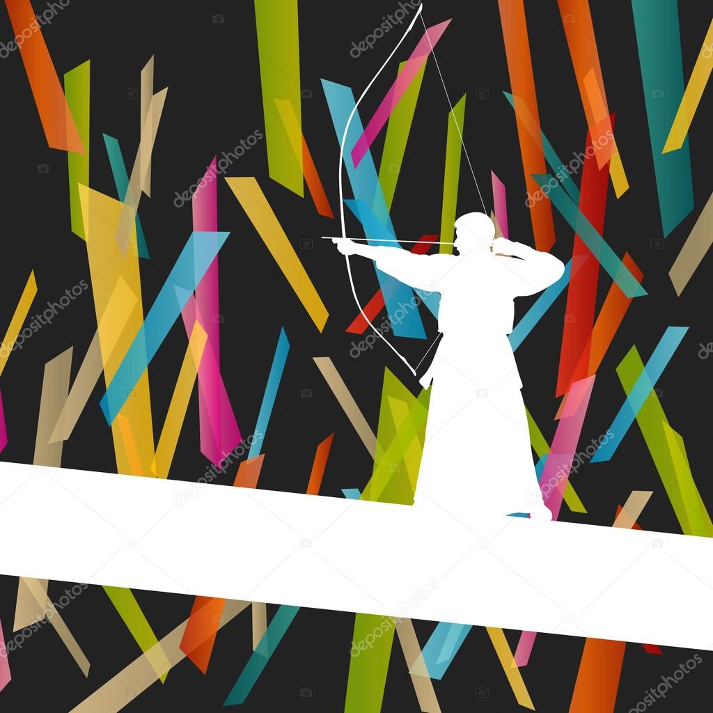 アクティブな日本剣道スポーツ弓道弓格闘家ボー ストックベクター C K3studija