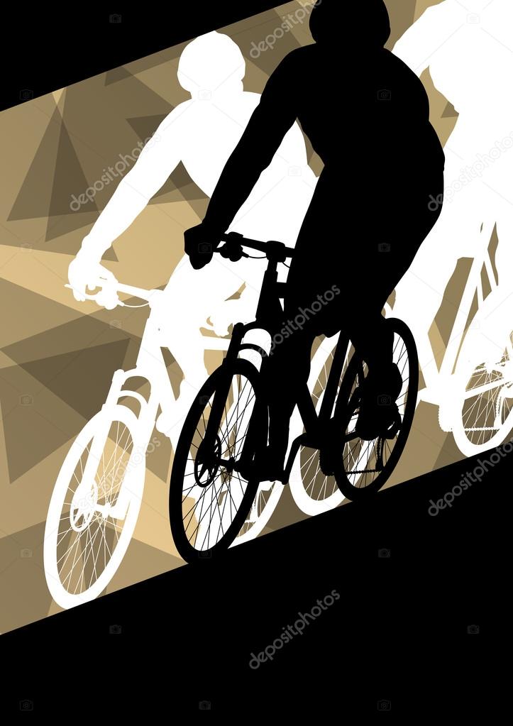 Active men cyclists bicycle riders in abstract sport landscape b