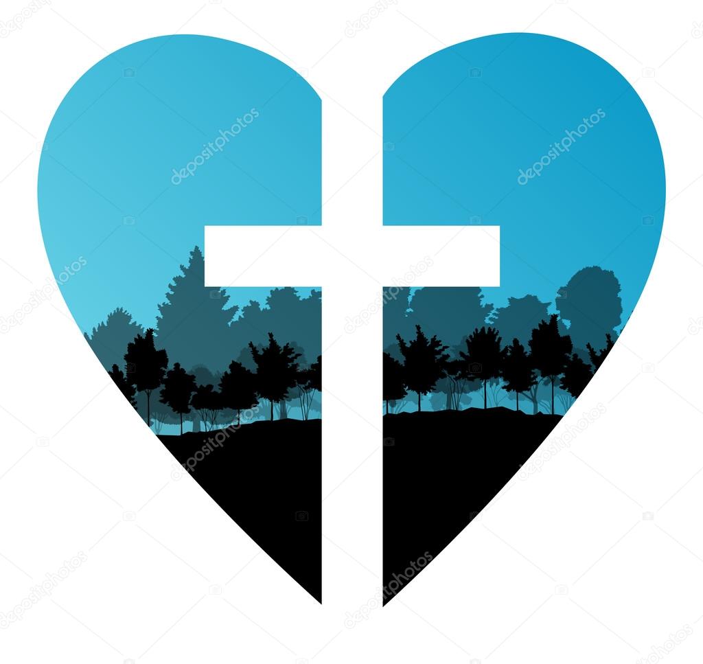 Cross heart tree landscape background vector abstract Christiani